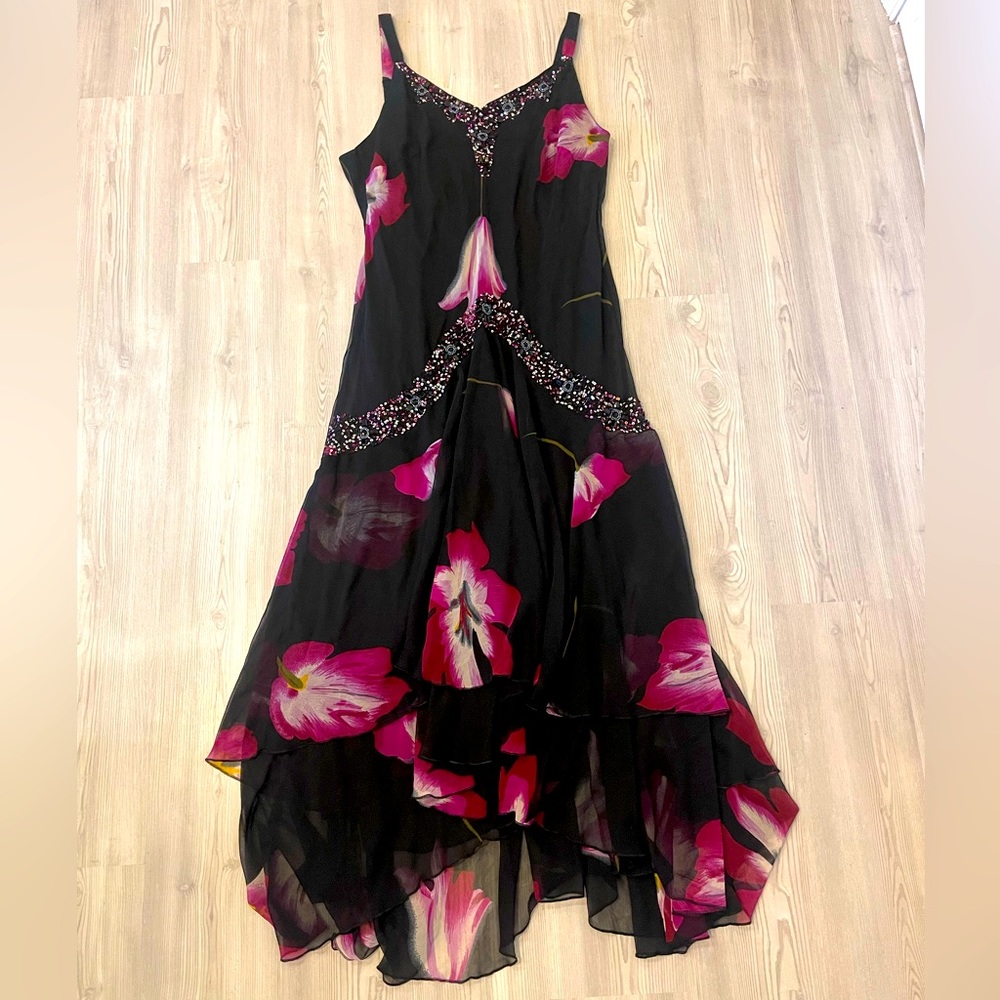 Midnight Velvet Black & Purple Floral Formal Dress SZ:2X